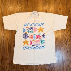 Crazy Shirts Maui Hawaii Fish Graphic T-Shirt Vintage XL Cream Off-White